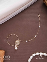 Vimrigvan - The Pristine Charm - Pearls And Beads Hand Embroidered Nath (Non-Piercing)