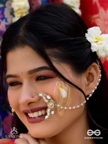 Varchasam - The Treasured Radiance - Pearls, Beads And Dabka Hand Embroidered Nath (Non-Piercing)