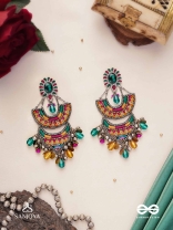 Gramik - The Rustic Royalty - Stone, Resham , Coins And Glass Drops Hand Embroidered Earrings