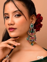 Gramik - The Rustic Royalty - Stone, Resham , Coins And Glass Drops Hand Embroidered Earrings