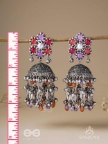 Punyodyan - The Shell Shalimar - Beads, Shells And Glass Drops Hand Embroidered Oxidised Jhumka Earrings