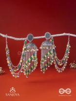 Girayah - Souvenirs Of The Nature - Beads And Glass Drops Hand Embroidered Oxidised Chain Earrings