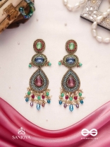 Adhirajani - The Night Stories - Stones, Beads And Glass Drops Hand Embroidered Earrings