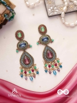 Adhirajani - The Night Stories - Stones, Beads And Glass Drops Hand Embroidered Earrings