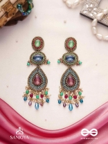 Adhirajani - The Night Stories - Stones, Beads And Glass Drops Hand Embroidered Earrings