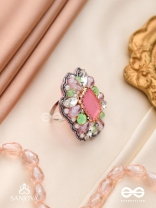 SUKRATMANI –WELL-CRAFTED GEM –HAND EMBROIDERED PINK RING EMBELLISHED WITH STONES AND PEARLS