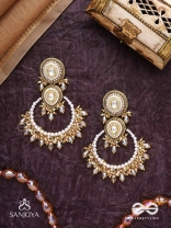 Suvarnkantika – Golden radiance – Gold toned, Kundan embellished earrings with pearl and bead danglers
