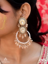 Suvarnkantika – Golden radiance – Gold toned, Kundan embellished earrings with pearl and bead danglers