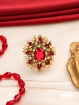 PRABHA - THE RADIANT RED DAISY - EMBROIDERED FLOWER DESIGN WITH CENTRAL RED STONE AND BEADS 