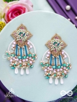Vasudhara - The flow of colours - Pastel embroidered earrings adorned with beads and pearl danglers