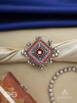 Chaturmukhi-Four-Faced- Oxidized embroidered ring features ghunghroo, beads & mirror. 