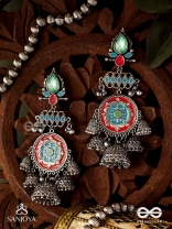  ADITYARATNA-SUN GEM- RADIANT EARRINGS WITH DETAILED METALWORK SET IN PASTEL TONE FEATURING STONE AND JHUMKAS