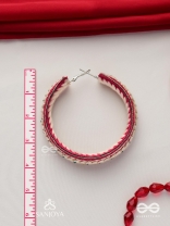 Vasantiruchi- Spring Charm- Embroidered earrings with red and white threads, decorated with beads and gold accents