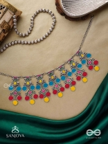 Manjari- Blossom Chain-Slender metallic chain with cascade of enamel designs.