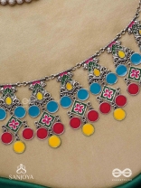 Manjari- Blossom Chain-Slender metallic chain with cascade of enamel designs.