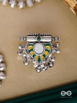 Moss Canopy-  Enamelled Oxidized Adjustable ring  with ghungroos and mirror.