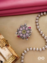 Autumn Leaf Ring-  Enamelled Adjustable Oxidized Beaded Ring