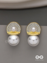 Crystal orbits-  crystal studded statement earrings with dropping pearls 