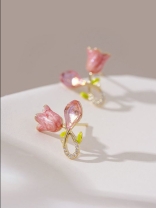 Petal Grace- Pink floral charm earrings