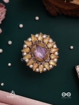 KANAKA PUSHPA – GOLDEN FLOWER EMBROIDERED FLOWER-SHAPED RING ADORNED WITH YELLOW GEMS AND PEARLS, GIVING A GOLDEN GLOW