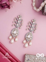 SHWETAPUSHPA– SHLOKA AMBANI INSPIRED EARRINGS WITH SILVER ACCENTS, CZ STONES AND PEARLS