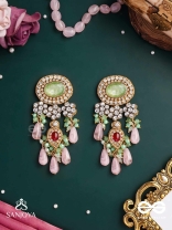PANKHURI DHARA – SUHANA KHAN INSPIRED EARRINGS FEATURING CASCADING PINK BEADS AND SPARKLING GEMSTONES