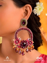 VARNAMALA ABHUSHANA - ADORNMENT OF COLORS - FLORAL MOTIFS, GLASSDROPS AND STONES HAND EMBROIDERED EARRINGS