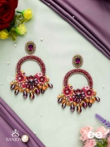 VARNAMALA ABHUSHANA - ADORNMENT OF COLORS - FLORAL MOTIFS, GLASSDROPS AND STONES HAND EMBROIDERED EARRINGS