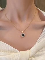 Mystic Clover - Crystal Embellished 2-in-1 Pendant (Black and White)