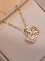 Golden Seashell - Pearl Embellished Pendant