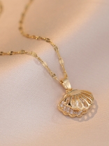 Golden Seashell - Pearl Embellished Pendant