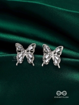 HEAVENLY WINGSPAN - SILVER TONED BUTTERFLY EARRINGS 