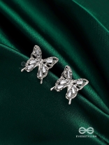 HEAVENLY WINGSPAN - SILVER TONED BUTTERFLY EARRINGS 
