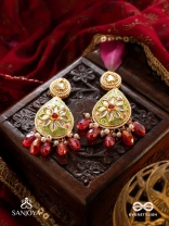 ARUNODAYA - DAWN'S BEAUTY - STONES, GLASS DROPS AND PEARLS KUNDAN HAND EMBROIDERED EARRINGS 