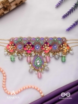 RANGOLIKA - A CANVAS OF COLORS - ENAMEL FLORALS, PEARLS AND BEADS HAND EMBROIDERD CHOKER NECKLACE
