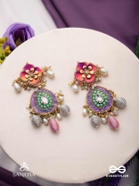 RANGOLIKA - A CANVAS OF COLORS - ENAMEL FLOWERS, BEADS AND PEARLS  HAND EMBROIDERD EARRINGS 