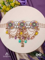 RANGVATI - FULL OF COLORS - EXQUISITE MULTI-HUED CHOKER WITH PEARL AND CRYSTAL EMBELLISHMENTS