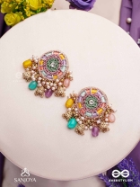 RANGVATI - FULL OF COLORS - EXQUISITE MULTI-HUED EARRINGS WITH PEARL AND CRYSTAL EMBELLISHMENTS