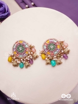 RANGVATI - FULL OF COLORS - EXQUISITE MULTI-HUED EARRINGS WITH PEARL AND CRYSTAL EMBELLISHMENTS