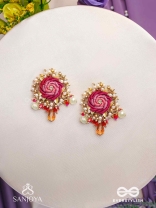 GULRATNA - JEWEL OF ROSES - HANDCRAFTED ROSE EARRINGS WITH BEADED FRINGES, PEARLS AND GEM DETAILS