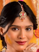 GULRATNA - JEWEL OF ROSES - HANDCRAFTED ROSE MAANGTIKA WITH BEADED FRINGES, PEARLS AND GEM DETAILS