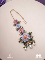 MADHUVRATA - SPRING BLOOM - DELICATE EMBROIDERED MAANGTIKA WITH FLORAL MOTIFS, BEADS AND PEARL DROPS