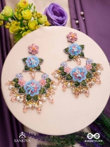 MADHUVRATA - SPRING BLOOM - DELICATE EMBROIDERED EARRINGS WITH FLORAL MOTIFS, BEADS AND PEARL DROPS