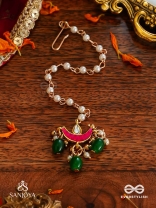 SHASHIRATNA- JEWEL OF THE MOON- KUNDAN MAANGTIKA INSPIRED BY THE MOON’S RADIANCE WITH PEARLS AND  GREEN DROPS