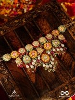 VIBHAVARI - NIGHT FULL OF SPLENDOR - MULTI-COLOR ENAMELLED KUNDAN NECKLACE WITH PEARLS AND BEADS