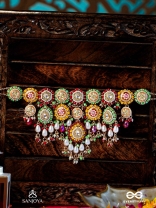 VIBHAVARI - NIGHT FULL OF SPLENDOR - MULTI-COLOR ENAMELLED KUNDAN NECKLACE WITH PEARLS AND BEADS