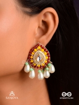 VIBHAVARI - NIGHT FULL OF SPLENDOR - MULTI-COLOR ENAMELLED KUNDAN EARRINGS WITH PEARLS AND BEADS