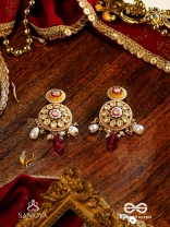DIVYANJALI - DIVINE OFFERING-  KUNDAN, PEARLS, AND RED STONES HANDMADE EARRINGS