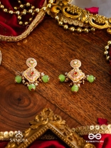 MADHUVRATA – SWEET AS SPRING BLOOM - GRACEFUL PINK ENAMELLED EARRINGS WITH KUNDAN GREEN BEADS AND PEARL DROPS
