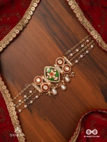 HARINAKSHI - DOE-EYED BEAUTY - GRACEFUL HANDCRAFTED KUNDAN CHOKER WITH POLKI ACCENTS AND PEARL DETAILS